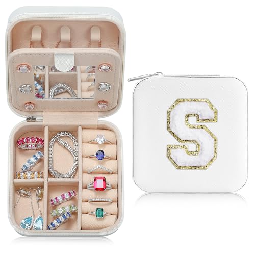 Parima Bridesmaid Gifts for Wedding Day, Women | Proposal Unique Travel Essentials Small Jewelry Box Case-Initial S White - color: White, size: S