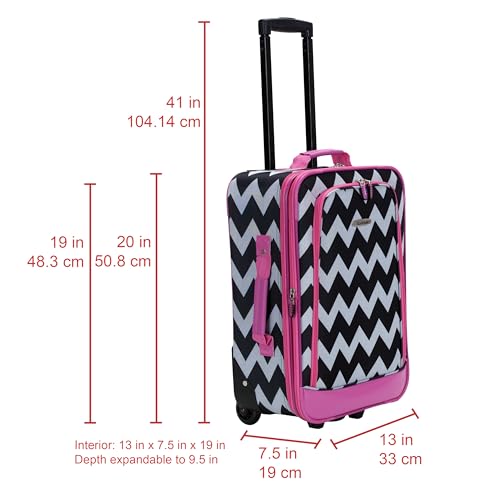 Rockland Fashion Softside 2 Piece Luggage Set, Expandable, (14" Tote/19" Upright), Pink Chevron - color: Pink Chevron, size: 2 Piece (19"/14" Tote)
