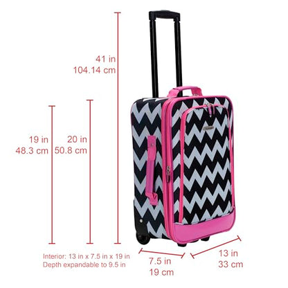 Rockland Fashion Softside 2 Piece Luggage Set, Expandable, (14" Tote/19" Upright), Pink Chevron - color: Pink Chevron, size: 2 Piece (19"/14" Tote)