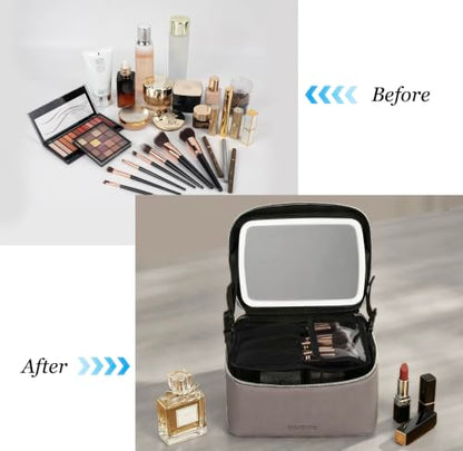 Travel/Daily Makeup Bag/Cosmetic Case with Detachable LED Mirror - color: Taupe