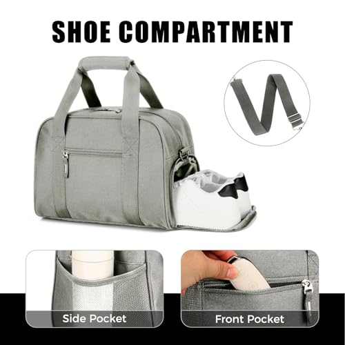Searock 14 inch Small Gym Bag with Shoe Compartment - color: Grey, size: 14 x 8 x 10″ (Small)