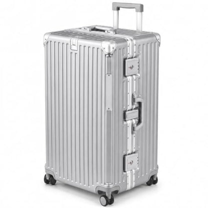 28 Inch Checked Luggage, Silver, 3-Layer Premium PC Large Suitcase - color: Silver