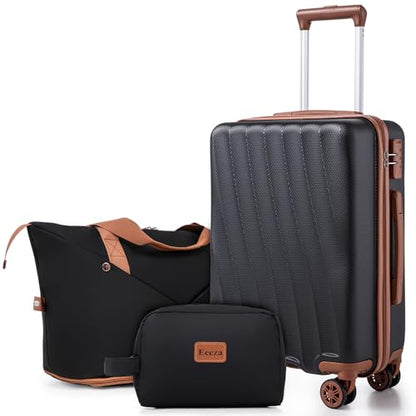 Carry on Luggage Sets 22x14x9 Airline Approved (Black,20"/DB/TB) - color: Black, size: 3 Piece Sets (20/DB/TB)