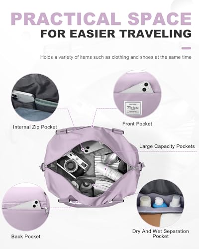Travel Duffel Weekender Bag Women Tote Carry On Bags With Shoe Compartment - color: H5-Purple, size: Large