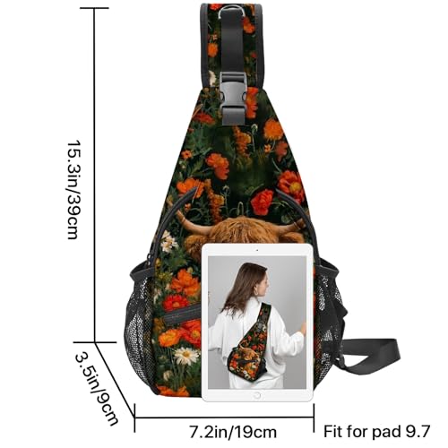 Yrebyou Highland Cow Sling Bag for Women Lightweight Crossbody Backpack with Adjustable Strap Casual Daypack Roomy Capacity Breathable for Travel Work Daily Use - color: Bronze