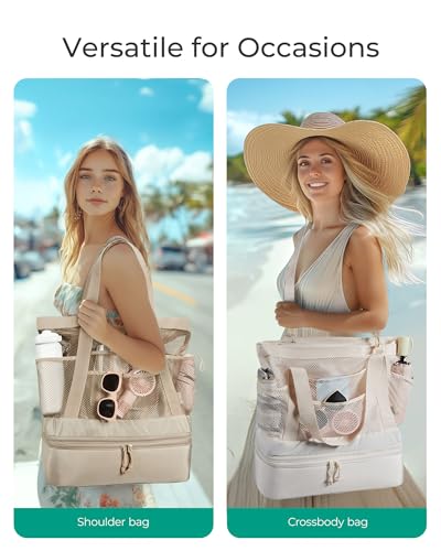 BAGSMART Beach Bag for Women, Large Beach Bag Swim Pool Bag - color: Beige
