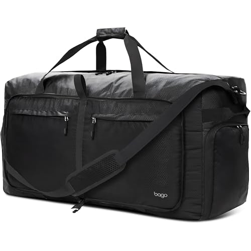 Bago Travel Duffle Bag for Women & Men. Extra Large Foldable Duffel Bags - color: All Black, size: 140L