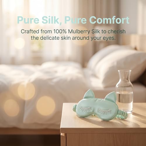 Kids Sleep Mask, 100% Mulberry Silk Eye Cover for Sleeping, Green - color: Green Kitten