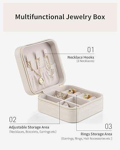 VLANDO Travel Jewelry Case, Compact Design, Necklace Hook, Anti-Tangle - color: B.Beige