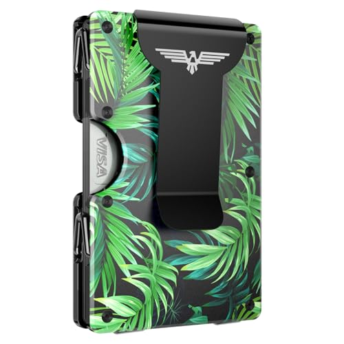 Lenvoten Upgraded Hinged Minimalist Wallet for Men, RFID Blocking Wallet - color: T1-Palm Leaves