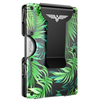 Lenvoten Upgraded Hinged Minimalist Wallet for Men, RFID Blocking Wallet - color: T1-Palm Leaves