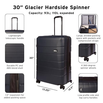 Eddie Bauer Glacier Hardside Spinner Durable PC/ABS Construction 2-Piece Set Suitcase Luggage, Carbon - color: Carbon, size: 2-Piece Luggage Set