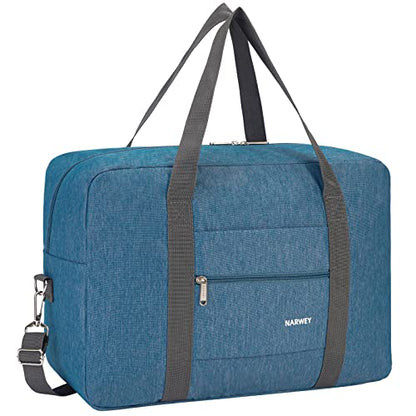 Narwey Personal Item Travel Bag, Carry on Foldable Duffle Bag for Women Men - color: AB-Thick Series Navy Blue, size: with Shoulder Strap