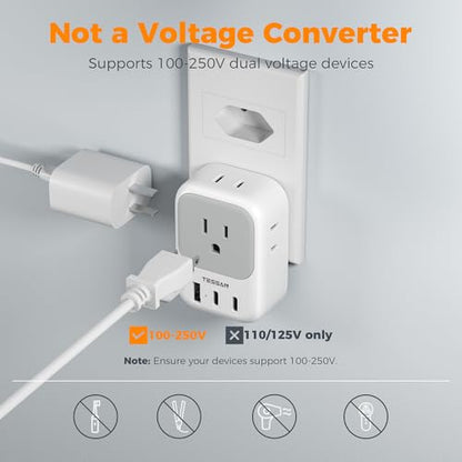 TESSAN Brazil Power Adapter, 7 in 1 US to Brazil Adapter Plug - style: Type N- Brazil