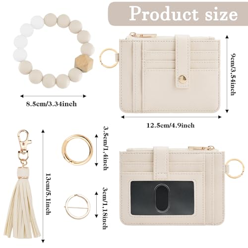 KNGITRYI Wristlet Wallet for Women,RFID Keychain Wallet with Beaded Strap - color: Beige