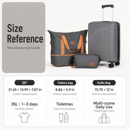CONCEPTEN Luggage Sets 3 Piece, PP Hardshell Suitcases Set with Wheels - color: Grey, size: 3 Piece Sets (21/Db/Tb)