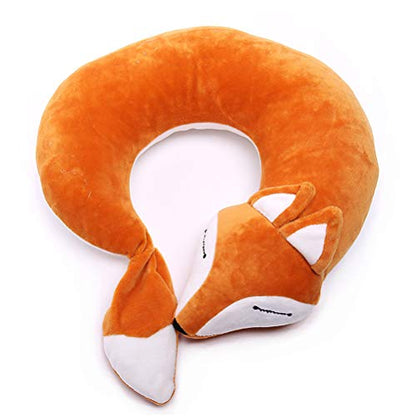 Travel Pillows Planes Fox Animal U-Shaped Neck Pillow Plush Fur Warm Cartoon Comfortable Luggage Pillow for Airplanes Car Train (A-Brown) - color: A-brown