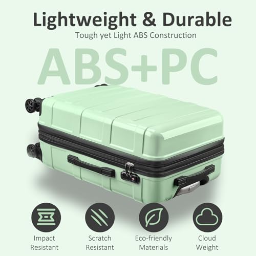 Luggage 2 Piece (20in/24in) Expandable Luggage with Spinner Wheels - color: Green Mint, size: 2 Set (20/24In)