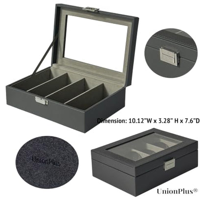 UnionPlus Vegan Leather Multi-Slots Sunglasses Eyeglasses Organizer - color: Taiga Dark Grey, size: 4-Slots