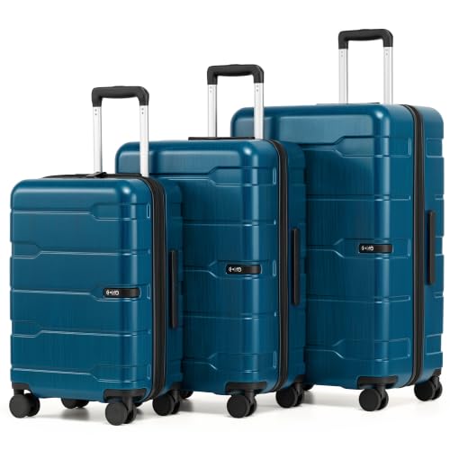 Coolife 3 Piece Luggage Set Suitcase Hardside with Spinner Wheels - color: Caribbean Blue-New2.0, size: 3 Piece Set (20/24/28 in)