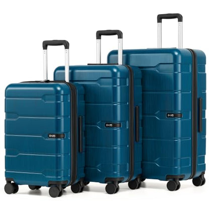 Coolife 3 Piece Luggage Set Suitcase Hardside with Spinner Wheels - color: Caribbean Blue-New2.0, size: 3 Piece Set (20/24/28 in)