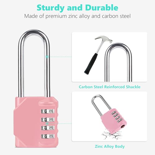 CL21RQ 2.6 Inch Long Shackle Combination Lock, 4 Digit Combination Padlock Set Your own Combination for Gym Locker Lock, School, Gates, Doors, Toolbox, Hasps and Storage (Rose Quartz (L) *1) - color: Rose Quartz (L) *1