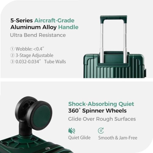 Carry on Luggage Aluminium Frame with Cup Holder,Top opening Suitcases and USB Charging Port,Lightweight with Front Pocket Rolling Suitcases with Spinner Wheels (Green, 20Inch) - color: Green