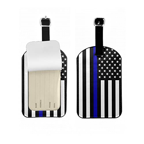 American Flag Suitcase ID Tag Identifiers White Blue Line Black White Stripes Leather Luggage Tags Travel Bag Tag Fully Bendable Baggage Labels, 1 Pack