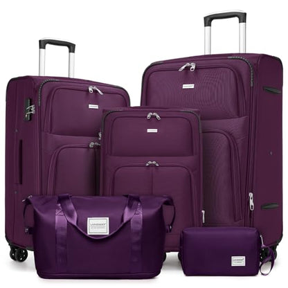 LARVENDER Luggage Sets 5 Piece Softside Expandable Suitcase Sets, Purple - color: Purple, size: 5 Piece Set