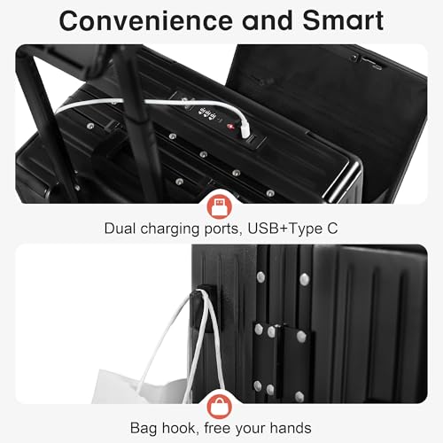 VentureVault Zipperless 24 Inch Luggage With Wheels,Aluminum Frame, Black - color: Black, size: 24 inch
