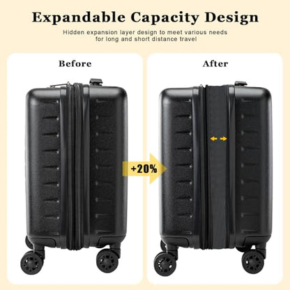 CENSIEN Expandable 16 Inch Carry On Luggage Airline Approved Small Suitcase - color: Black, size: 16 Inch EXT