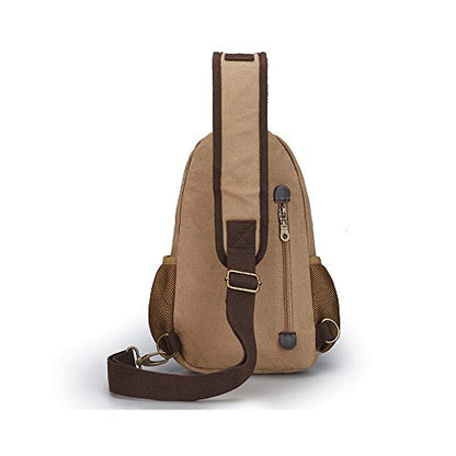 SIMU Canvas Shoulder Bag for iPad Mini, Crossbody Chest Sling Backpack - color: Large Khaki