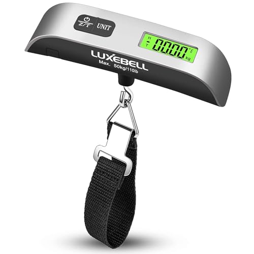 Luxebell Luggage Scale Portable Handheld Digital Suitcase Weight 110lbs Airplane Travel Essentials Gift LCD Backlight Temperature Sensor - color: Silver