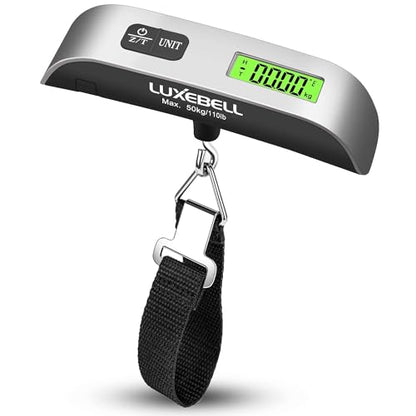 Luxebell Luggage Scale Portable Handheld Digital Suitcase Weight 110lbs Airplane Travel Essentials Gift LCD Backlight Temperature Sensor - color: Silver