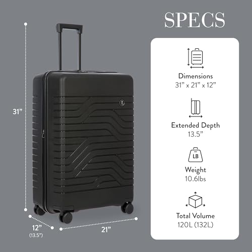 Bric's B|Y Ulisse Checked Luggage with Spinner Wheels – Expandable Lightweighted Hard Shell Suitcase, TSA Combination Lock - Removeable Wash Bag Included - 30 Inch, Black - color: Black, size: Checked-large