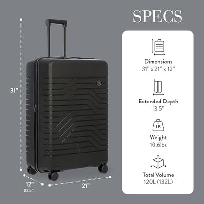 Bric's B|Y Ulisse Checked Luggage with Spinner Wheels – Expandable Lightweighted Hard Shell Suitcase, TSA Combination Lock - Removeable Wash Bag Included - 30 Inch, Black - color: Black, size: Checked-large