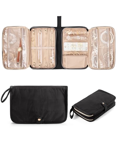 Marscamd Travel Jewelry Case Organizer, Foldable Jewelry Bag, Black - color: Black