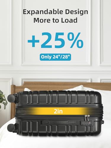 LARVENDER Luggage Sets 6 Piece Expandable Suitcases Set, Glossy Black - color: Glossy Black 6PCS, size: Family Set
