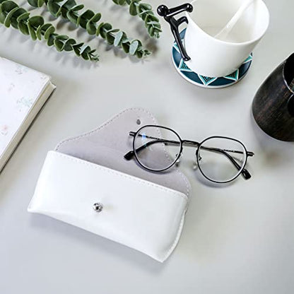LogHog Portable Leather Glasses Case,Flexible Sunglasses Pouch Slim Case for Women Men Horizontal Eyeglass Case - color: White