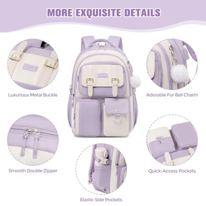 Backpack for Girls, School Backpacks for Teen Girls with Lunch Box - color: Purple