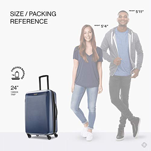 American Tourister Moonlight Hardside Expandable Luggage with Spinner Wheels, Navy, Checked-Medium 24-Inch - color: Navy, size: Checked-Medium 24-Inch