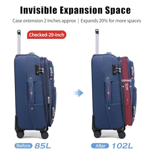 ROPLUS Softside Expandable Luggage with 4 Spinner Wheels, Durable Checked-Luggage Suitcase (Blue, 29-Inch) - color: Blue, size: 29-Inch