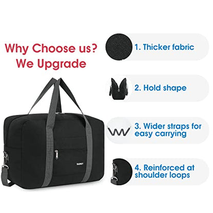 Narwey Personal Item Travel Bag, Carry on Foldable Duffle Bag for Women Men - color: ZA-Thick Black