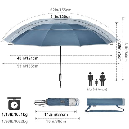 G4Free 54/62 Inch Large Inverted Golf Umbrella Windproof Reflective Stripe - color: Blue, size: 54 inch