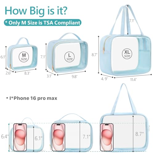 PACKISM Clear Makeup Bag Travel - Velvet Side TSA Approved Toiletry Bag - color: 05 Ice Blue, size: Full Vacation (Mixed Sizes)