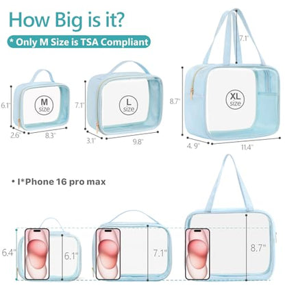 PACKISM Clear Makeup Bag Travel - Velvet Side TSA Approved Toiletry Bag - color: 05 Ice Blue, size: Full Vacation (Mixed Sizes)