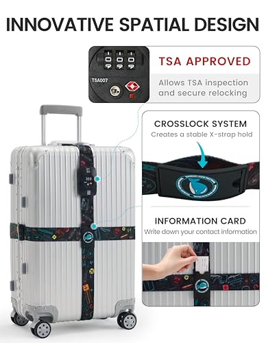 Travelkin Luggage Straps TSA Approved, Suitcase Straps with TSA Lock - color: World Marks-Colorful