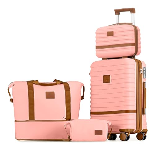 Joyway Carry On Luggage 20 Inch Expandable Suitcase with Spinner Wheel, 4 Piece Hard Shell Luggage Set with TSA Lock(Pink brown) - color: Pink brown, size: 4 Piece Set (13/20 Inch)