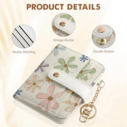 Women Wallet, RFID Blocking Bifold PU Leather Wallet, Small Slim Compact Purse with Clear ID Window & Zipper Coin Pocket, Credit Card Holder for Ladies,1 ID window 8 Card Slots,Line drawing - color: Line drawing