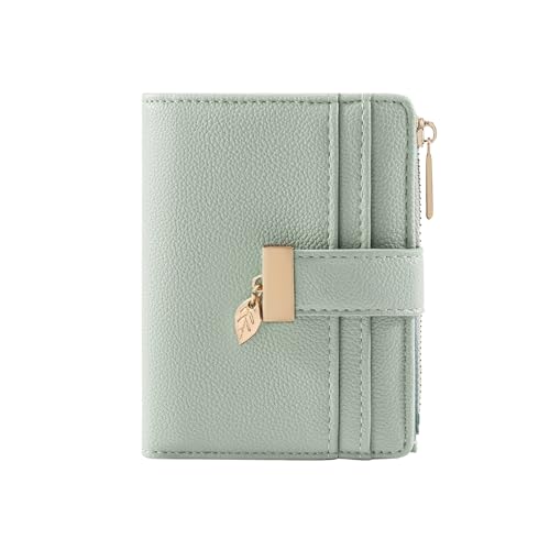 Pomelo Best Small Wallet Women RFID Blocking Bifold Soft Leather Card Holder with ID Window Zipper Coin Pocket Wallets for Women Green - color: Green